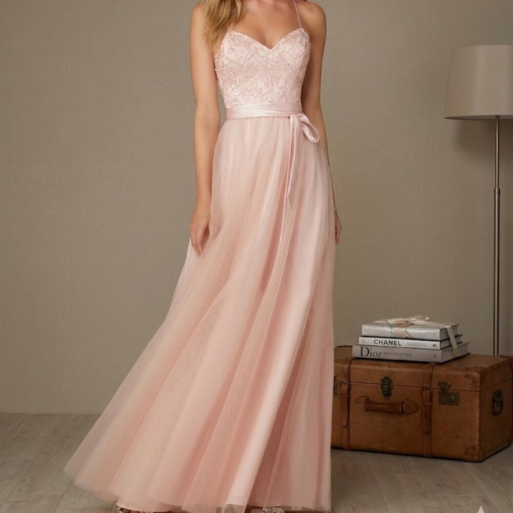 Mori Lee NEW Pink Prom Romantic Lace Embroidered Beaded Formal Tulle Dress 8